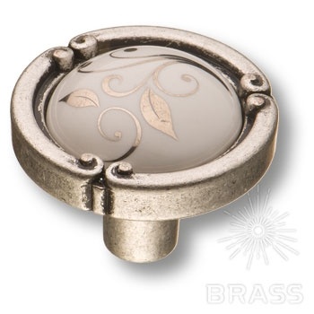 Brass Ручка кнопка 15.090.35.PO23W.16 цветочный орнамент / старое серебро фото 1