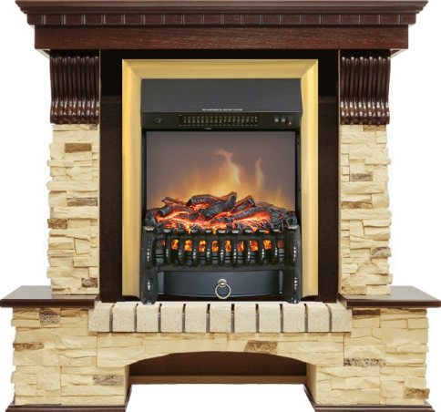 Каминокомплект Pierre Luxe - Темный дуб / Сланец с очагом Fobos FX M Brass фото 1