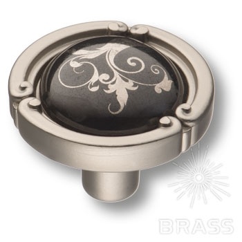Brass Ручка кнопка 15.090.35.PO26B.06 цветочный орнамент / матовый никель фото 1