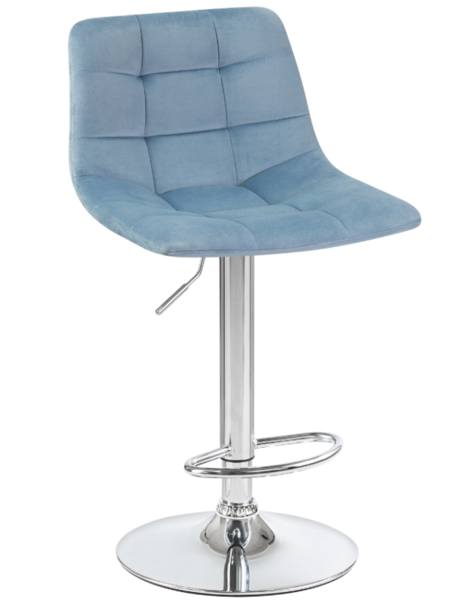 Стул барный Модель № 2.1. (сиденье - пудрово-голубой велюр, основание - хром) фото 1