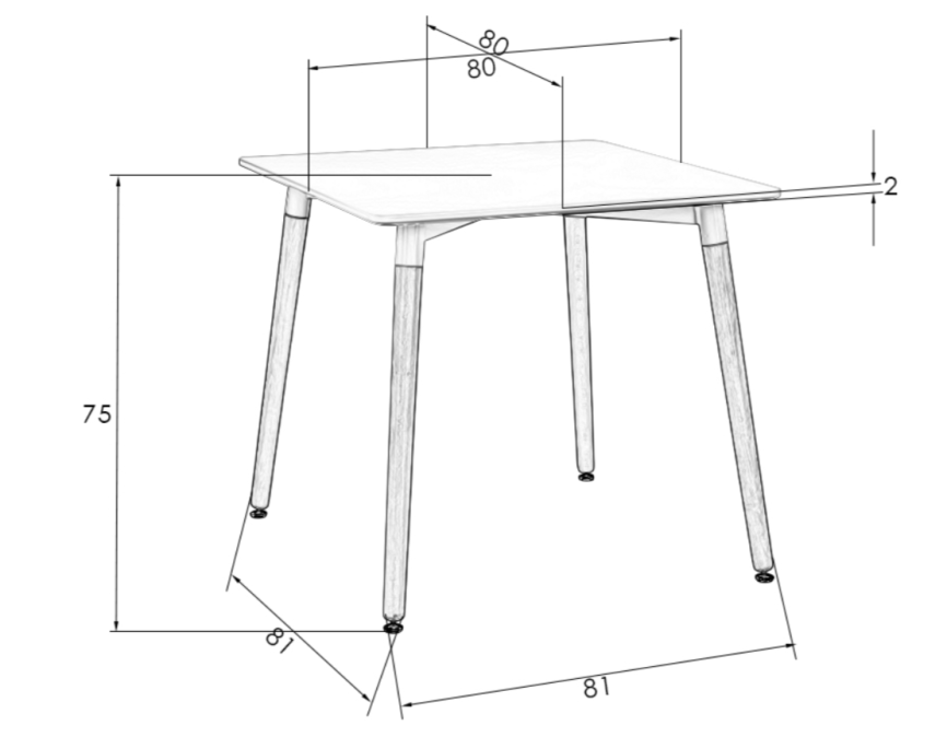 Стол обеденый Модель № 5 (размер 80 х 80 см), ножки светлый бук, столешница белая фото 2