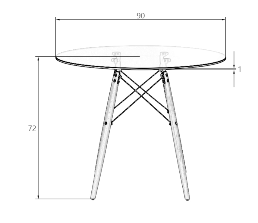Стол обеденный Модель № 3.1 (размер 90 см) (столешница стекло, ножки-светлый бук) фото 2